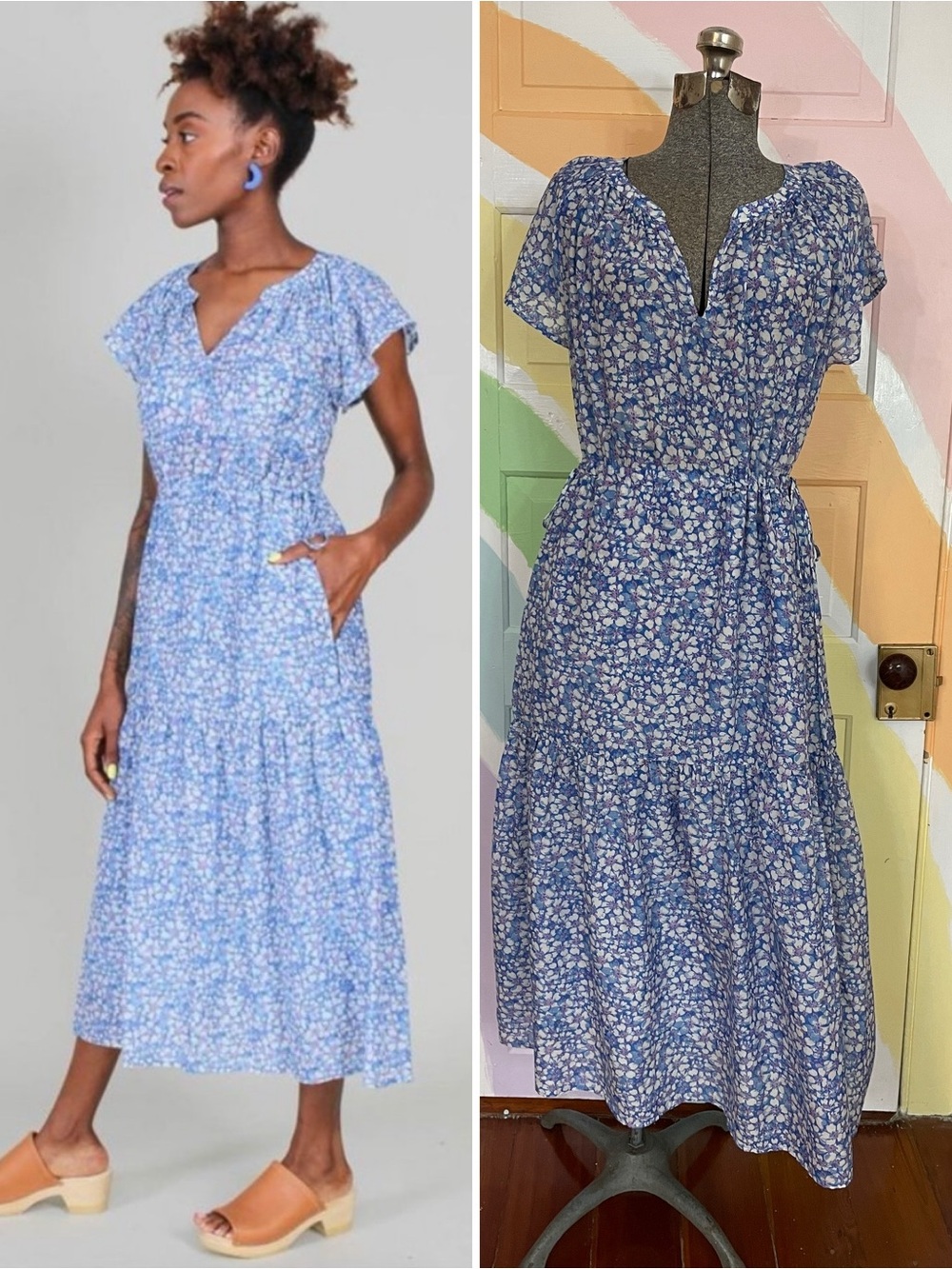 XiRENA Amelia Midi Floral Side Tie Bleu Bell Dress Sz XS 🧡🎀